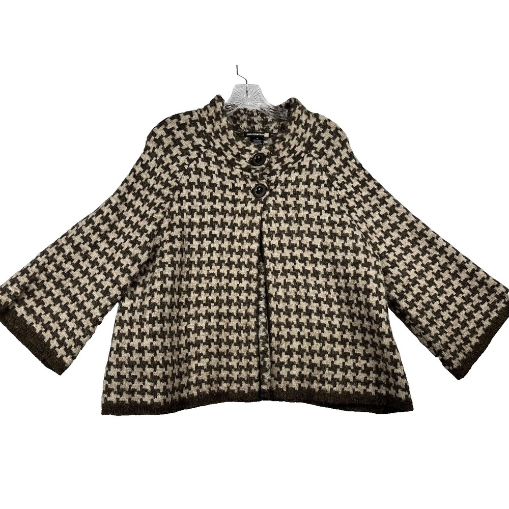 Sweaterworks Cardigan Sweater Women's Medium Brown Ninja Star Bell‎ Sleeve Cape